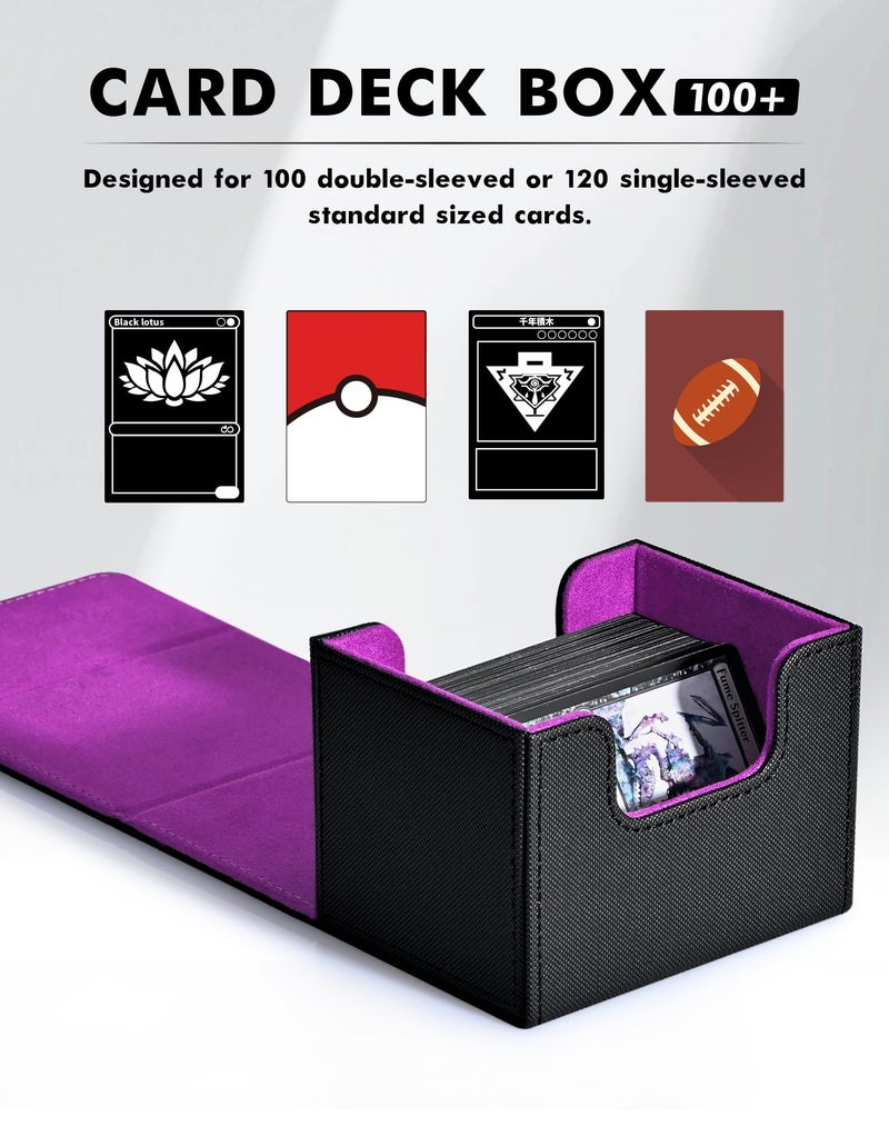 ZLCA Card Deck Box for Trading Cards  MTG Commander Deck Box Holds 120+ Single Sleeved Cards  Leather Magnetic Card Storage Box Fits for TCG CCG Magic Cards (Black& Purple) - Image 4